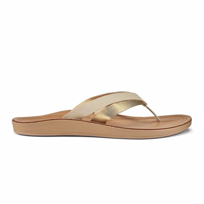 Olukai Women's Kaekae Flip Flop - Tapa / Gold US237-548